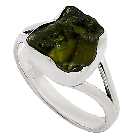 Genuine Czech Moldavite Rough Ring size-8 R-1002 SDR252312