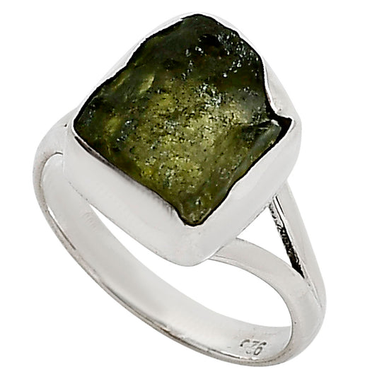 Genuine Czech Moldavite Rough Ring size-8 R-1002 SDR252314