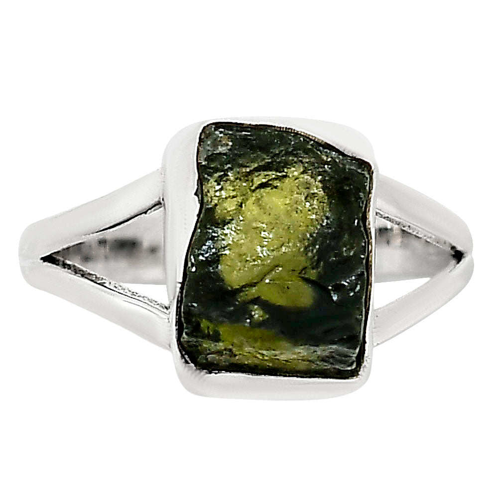 Genuine Czech Moldavite Rough Ring size-9 R-1002 SDR252317