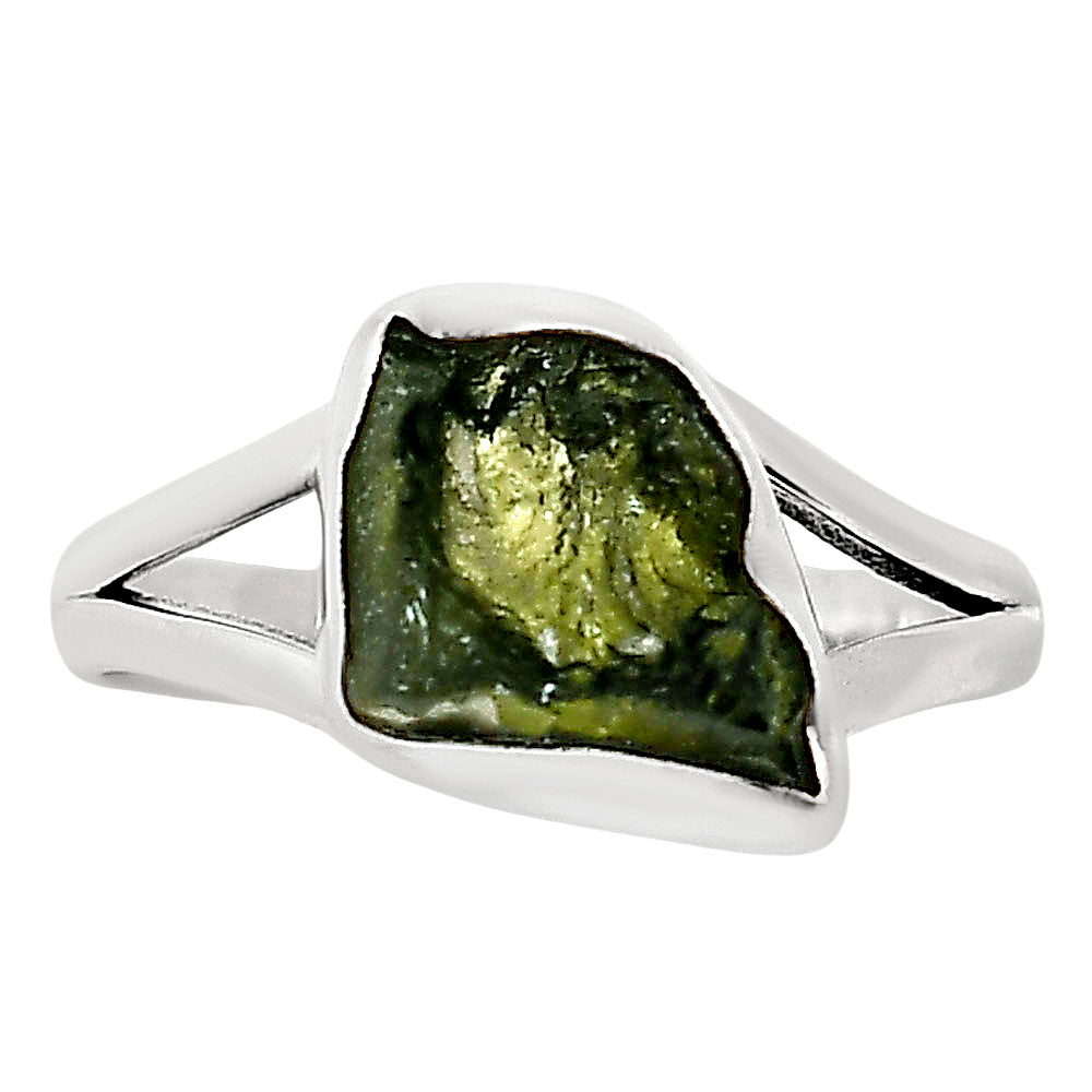 Genuine Czech Moldavite Rough Ring size-9 R-1002 SDR252318
