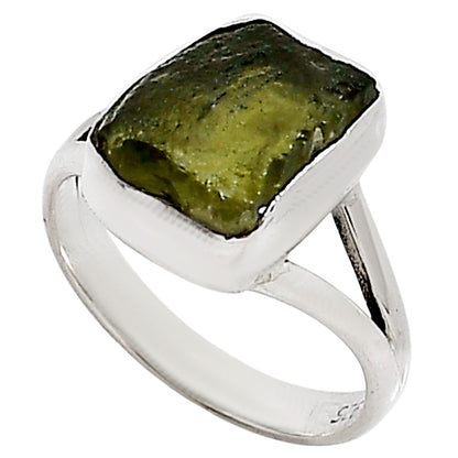 Genuine Czech Moldavite Rough Ring size-6 R-1002 SDR252326