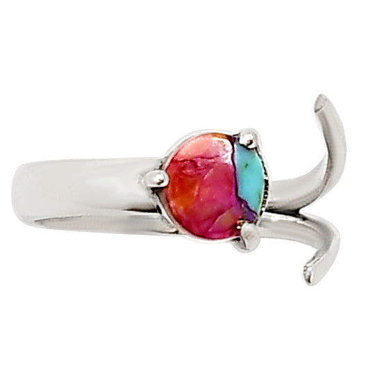 Adjustable - Kingman Orange Dahlia Turquoise Ring size-5 R-1176 SDR252378