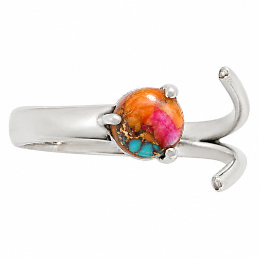 Adjustable - Kingman Orange Dahlia Turquoise Ring size-6 R-1176 SDR252379