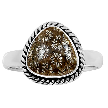 Flower Fossil Coral Ring size-7.5 R-1009 SDR254170