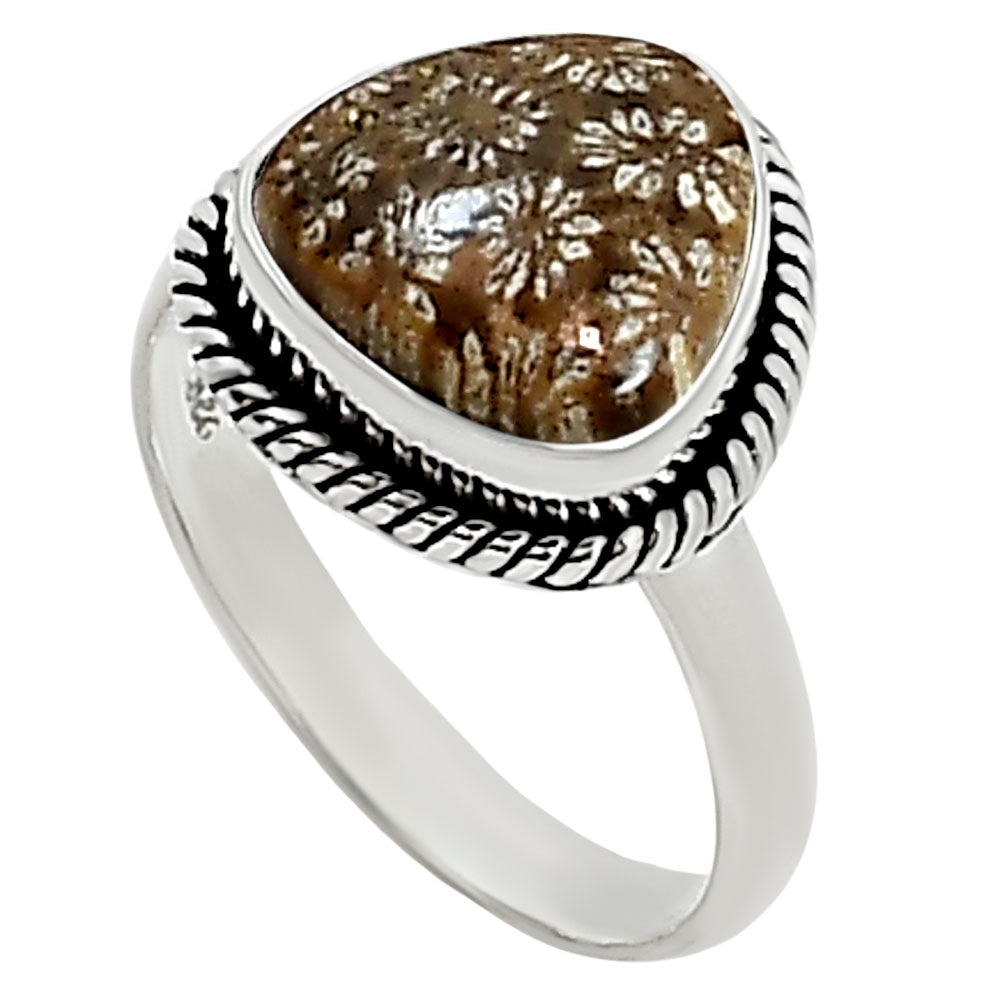 Flower Fossil Coral Ring size-7.5 R-1009 SDR254170