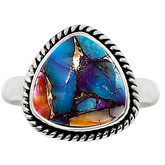Kingman Orange Dahlia Turquoise Ring size-7.5 R-1009 SDR254177