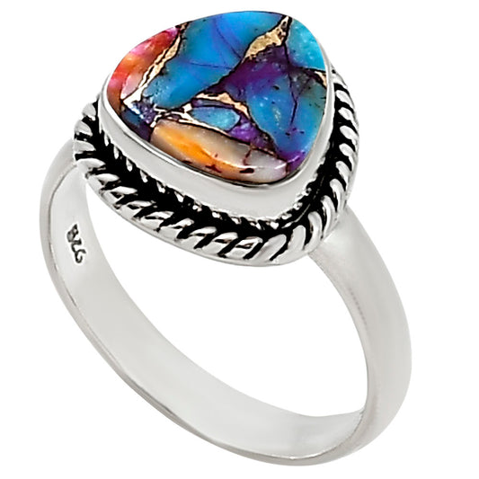 Kingman Orange Dahlia Turquoise Ring size-7.5 R-1009 SDR254177