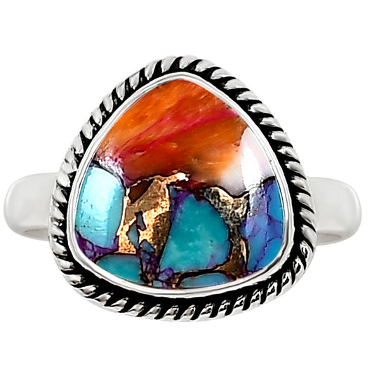 Kingman Orange Dahlia Turquoise Ring size-7.5 R-1009 SDR254203