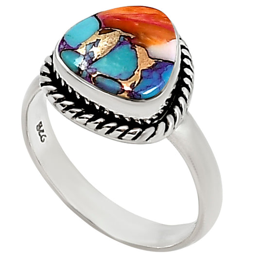 Kingman Orange Dahlia Turquoise Ring size-7.5 R-1009 SDR254203