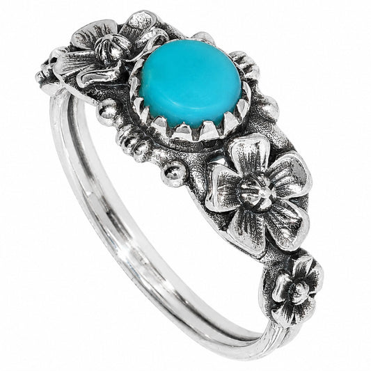 Floral - Lucky Charm Tibetan Turquoise Ring size-5 R-1292 SDR254707