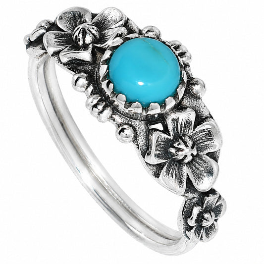 Floral - Lucky Charm Tibetan Turquoise Ring size-5 R-1292 SDR254709