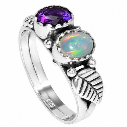 Leaf - Ethiopian Opal and Amethyst Ring size-5 R-1791 SDR254736