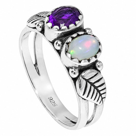 Leaf - Ethiopian Opal and Amethyst Ring size-5 R-1791 SDR254737