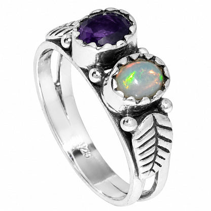 Leaf - Ethiopian Opal and Amethyst Ring size-6 R-1791 SDR254738