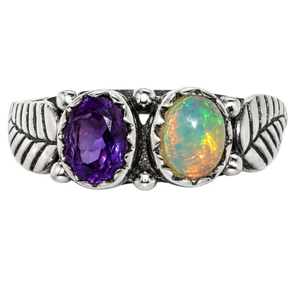 Leaf - Ethiopian Opal and Amethyst Ring size-6 R-1791 SDR254738