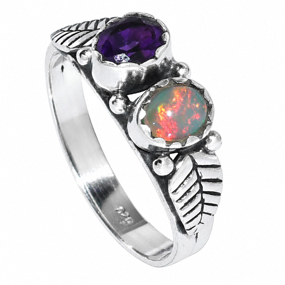 Leaf - Ethiopian Opal and Amethyst Ring size-6 R-1791 SDR254742