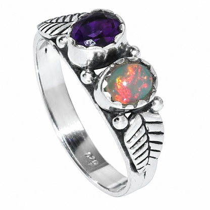 Leaf - Ethiopian Opal and Amethyst Ring size-6 R-1791 SDR254742