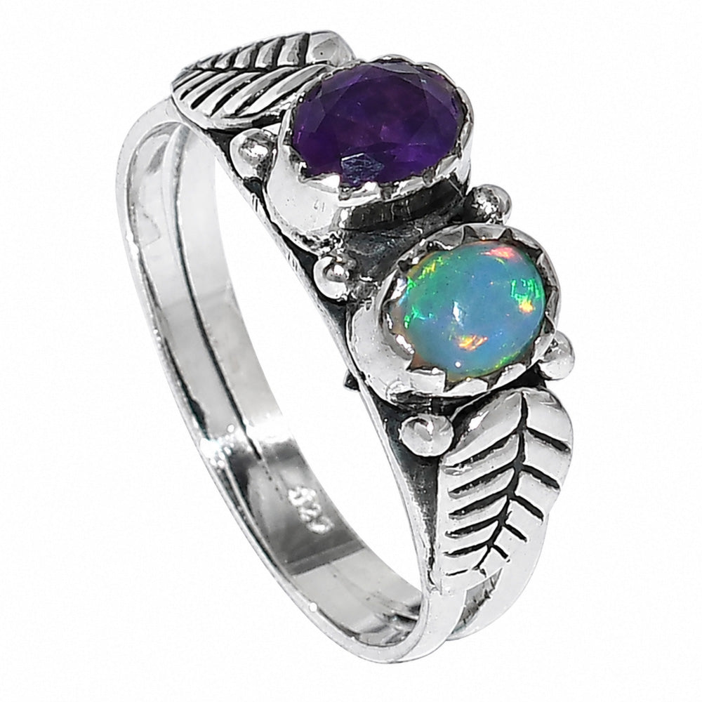 Leaf - Ethiopian Opal and Amethyst Ring size-6 R-1791 SDR254743