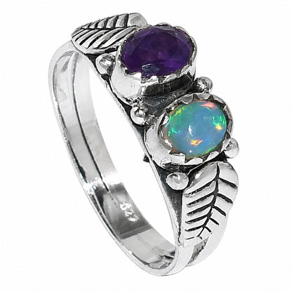 Leaf - Ethiopian Opal and Amethyst Ring size-6 R-1791 SDR254743