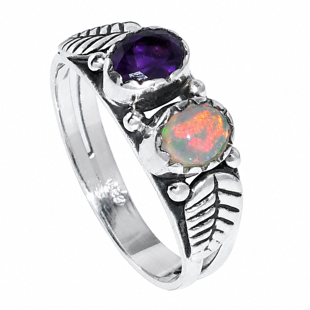 Leaf - Ethiopian Opal and Amethyst Ring size-6 R-1791 SDR254745
