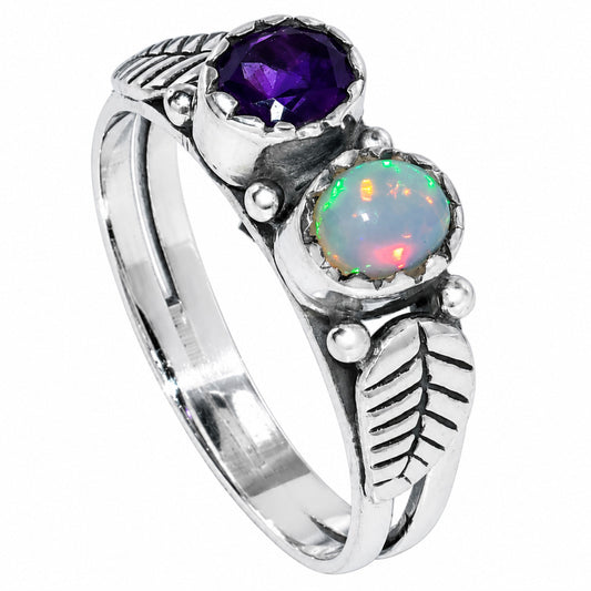 Leaf - Ethiopian Opal and Amethyst Ring size-6.5 R-1791 SDR254747
