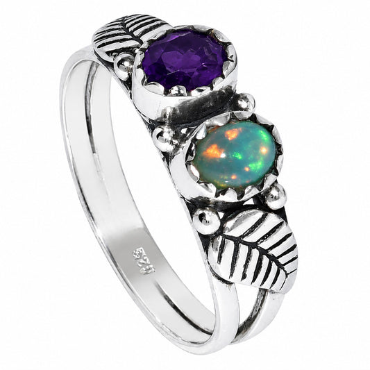 Leaf - Ethiopian Opal and Amethyst Ring size-7 R-1791 SDR254748