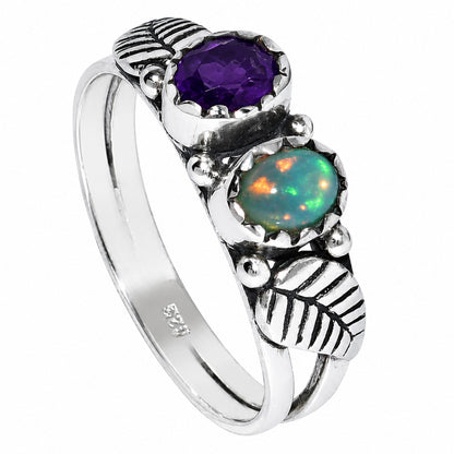 Leaf - Ethiopian Opal and Amethyst Ring size-7 R-1791 SDR254748