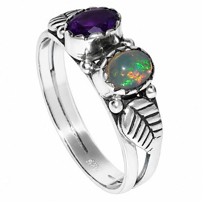 Leaf - Ethiopian Opal and Amethyst Ring size-7 R-1791 SDR254751