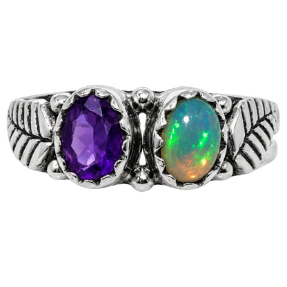 Leaf - Ethiopian Opal and Amethyst Ring size-7 R-1791 SDR254751