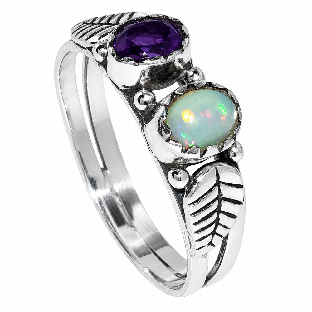 Leaf - Ethiopian Opal and Amethyst Ring size-7 R-1791 SDR254752