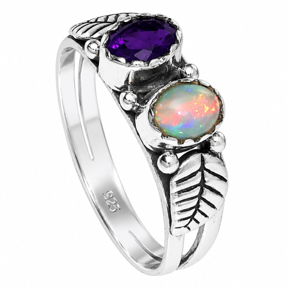Leaf - Ethiopian Opal and Amethyst Ring size-8 R-1791 SDR254759