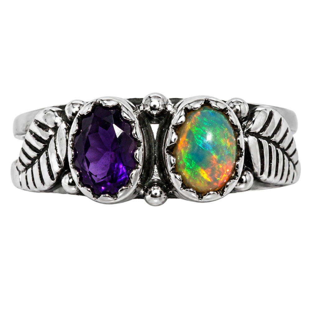 Leaf - Ethiopian Opal and Amethyst Ring size-8 R-1791 SDR254759