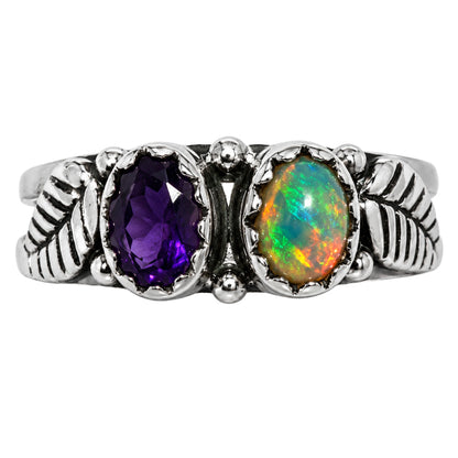 Leaf - Ethiopian Opal and Amethyst Ring size-8 R-1791 SDR254759
