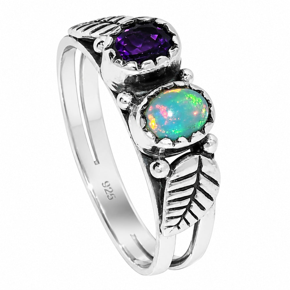 Leaf - Ethiopian Opal and Amethyst Ring size-8 R-1791 SDR254760