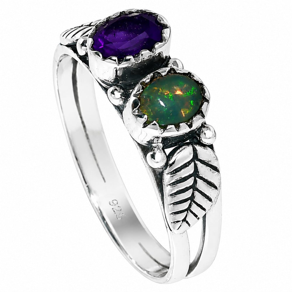 Leaf - Ethiopian Opal and Amethyst Ring size-8 R-1791 SDR254761