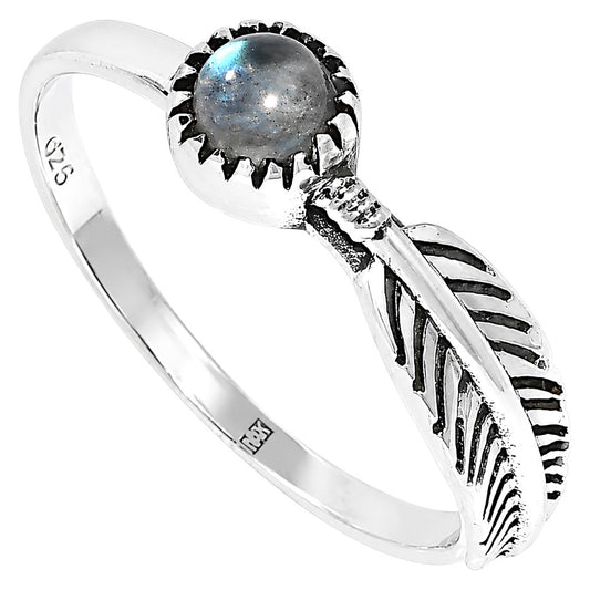 Feather - Rainbow Moonstone Ring size-7 R-1042 SDR255168