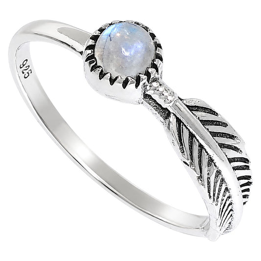 Feather - Rainbow Moonstone Ring size-7 R-1042 SDR255169