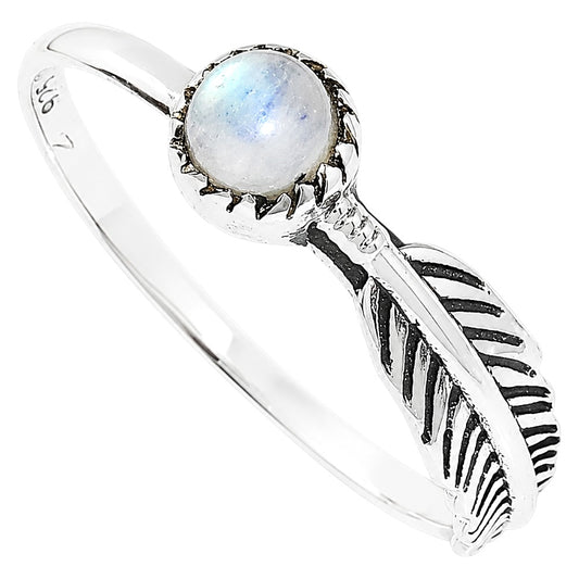 Feather - Rainbow Moonstone Ring size-7 R-1042 SDR255170