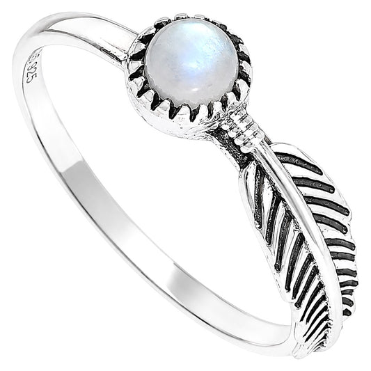 Feather - Rainbow Moonstone Ring size-8 R-1042 SDR255173