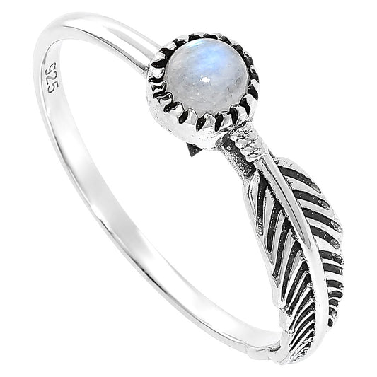 Feather - Rainbow Moonstone Ring size-8 R-1042 SDR255174