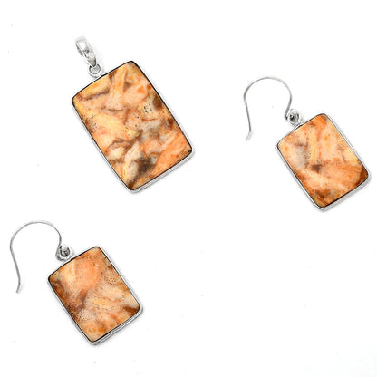 Natural Coral Jasper Pendant Earrings Set T-1001 SDT01126