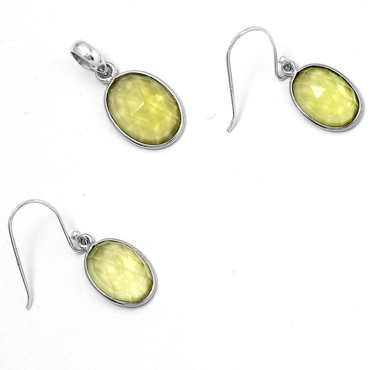 Faceted Lemon Quartz Pendant Earrings Set T-1001 SDT01327