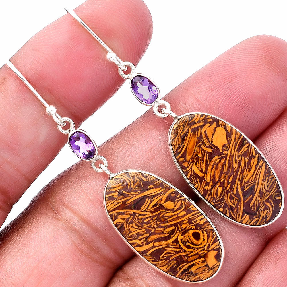 Coquina Fossil Jasper & Amethyst Pendant Earrings Set T-1010 SDT03068