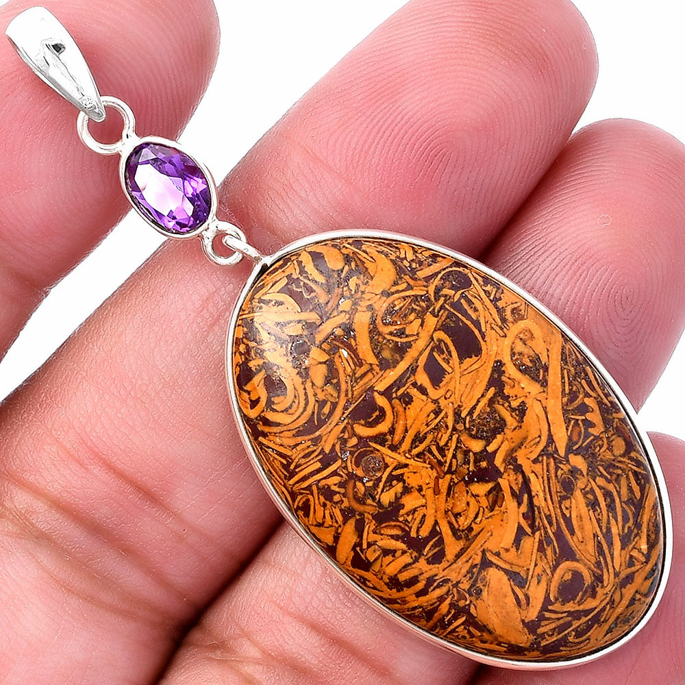 Coquina Fossil Jasper & Amethyst Pendant Earrings Set T-1010 SDT03073