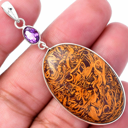 Coquina Fossil Jasper & Amethyst Pendant Earrings Set T-1010 SDT03073