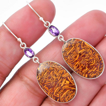 Coquina Fossil Jasper & Amethyst Pendant Earrings Set T-1010 SDT03073