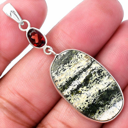 Natural Chrysotile & Garnet Pendant Earrings Set T-1010 SDT03078