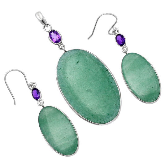 Green Aventurine & Amethyst Pendant Earrings Set T-1010 SDT03082