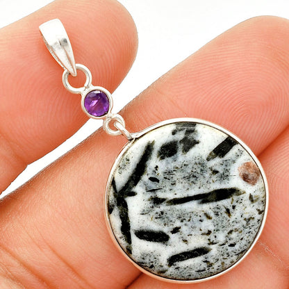 Hornblende & Amethyst Pendant Earrings Set T-1010 SDT03273