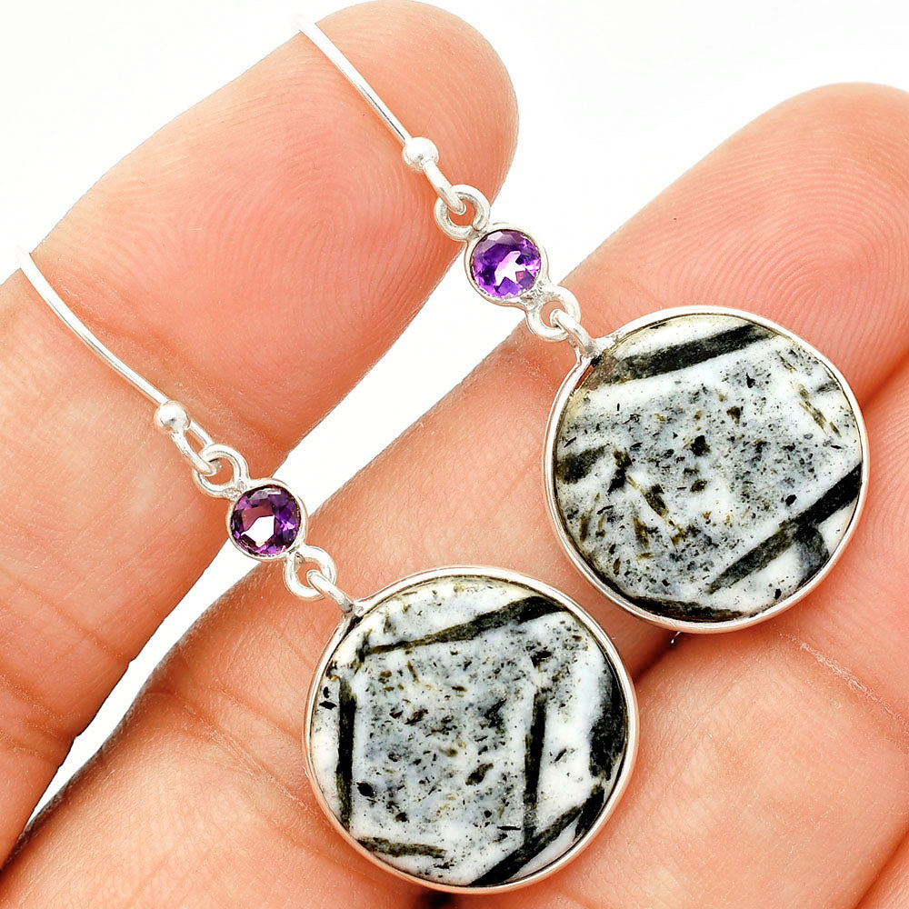 Hornblende & Amethyst Pendant Earrings Set T-1010 SDT03273